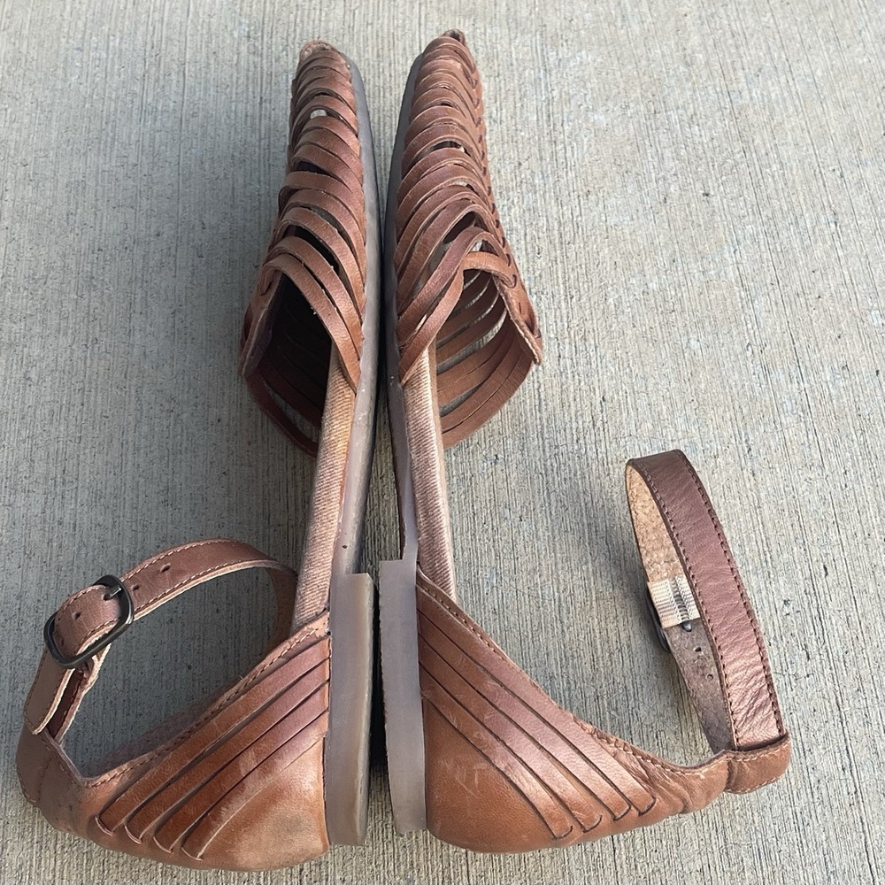 Seychelles Trinket Woven Leather Huarache Sandals Flat  Cognac Brown Size US 9 - Picture 6 of 7